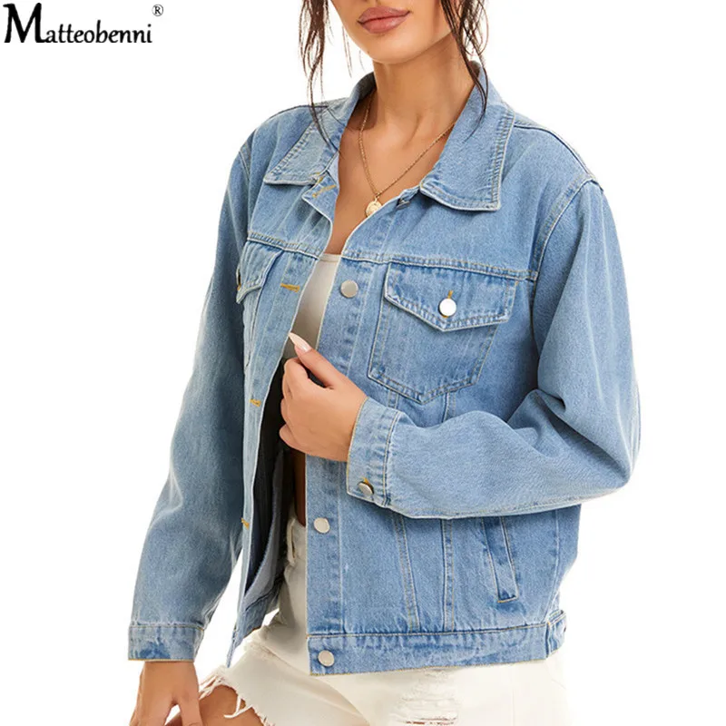 Autumn Womens Denim Jacket Fashion Casual 2020 Jeans Jackets Lady Vintage Loose Washed Distressed Long Sleeve Winter Jeans Coats