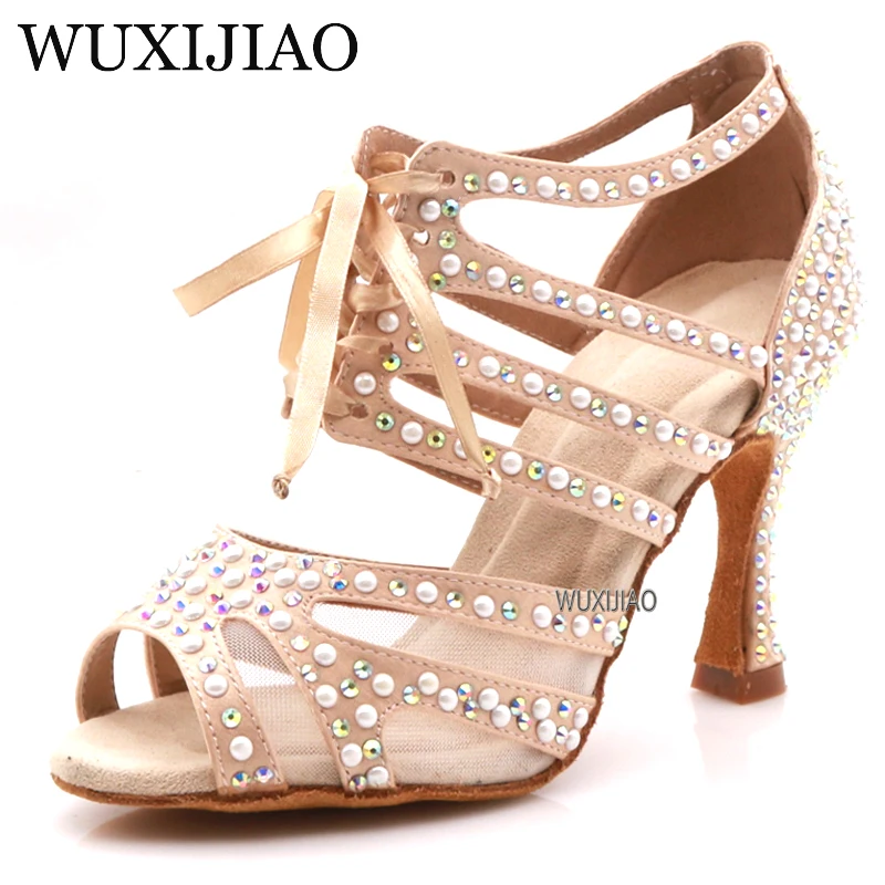 WUXIJIAO brand Latin dance high boots shoes soft sole shoes salsa ballroom ladies mesh dance shoes Cuba high heels