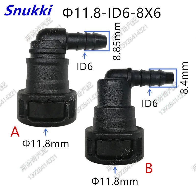 Sae conector rápido de linha de combustível automotiva, de plástico, 11.8mm-id6, 90 graus, conexões com radiador de tubo, conector fêmea 2 peças