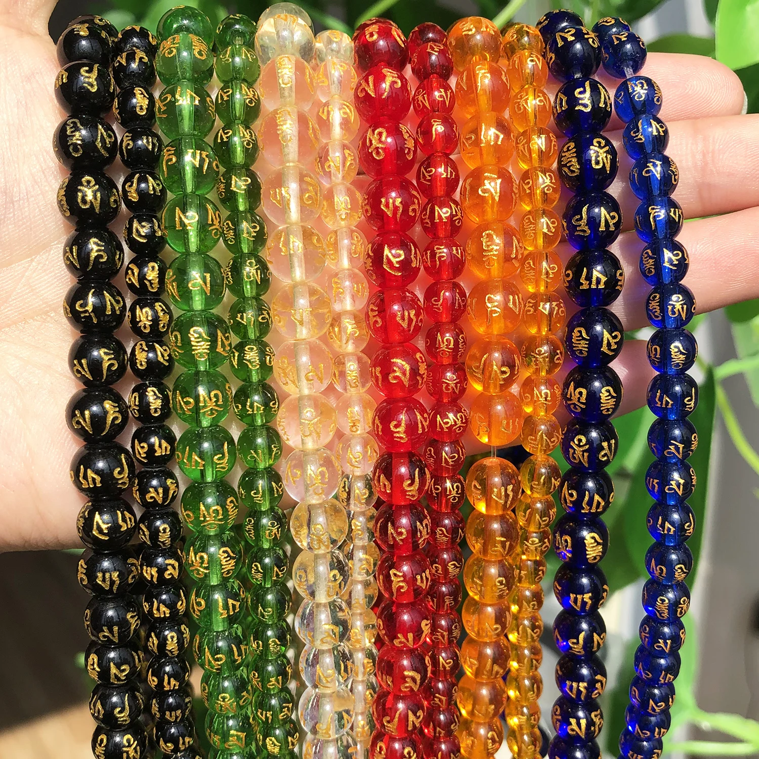 Six Word Mantra Prayer Buddha Beads Crystal Glass Lucky Amulet Round Beads For Jewelry Making DIY Bracelets Accessories 15''