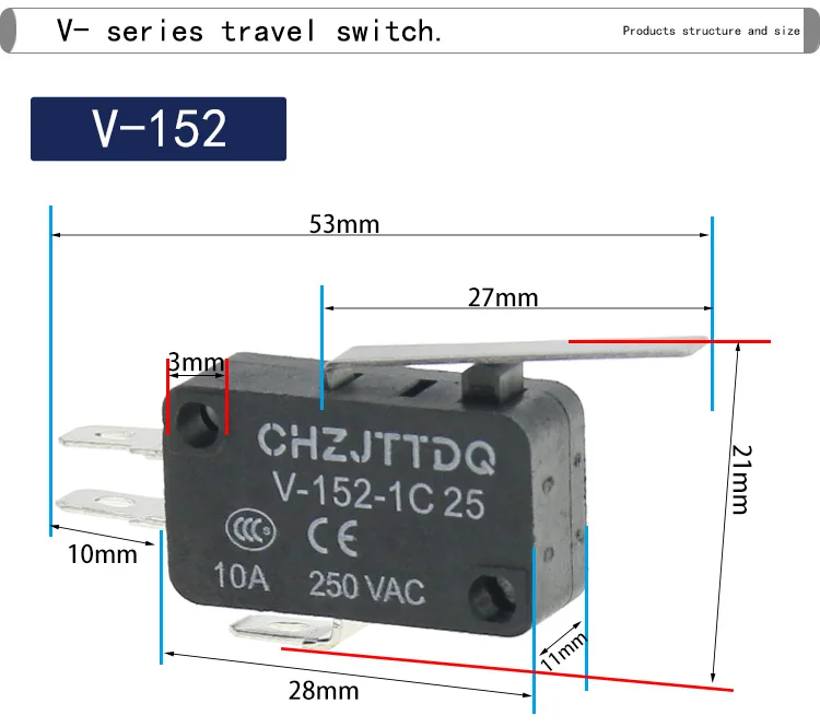 1 Stück Mikro-Endschalter CHZJTTDQ V-15.V-151.V-152.V-153.V-154.V-155.V-156.-1C 25mm Wegschalter Endschalter mit Silberkontakt – Detail 3