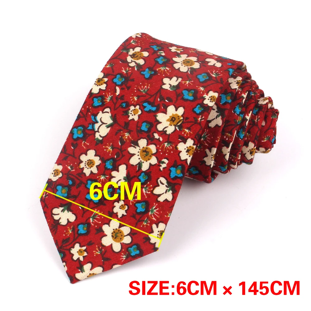 Gravata de algodão estampada floral para homens, gravata fina para festa de casamento, 6cm