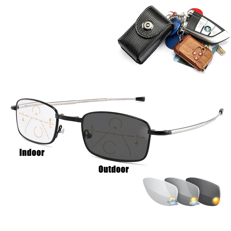 

Photochromic Foldable Reading Glasses Men Women Progressive Multifocal Presbyopic Glasses Portable Metal adjustable Temple