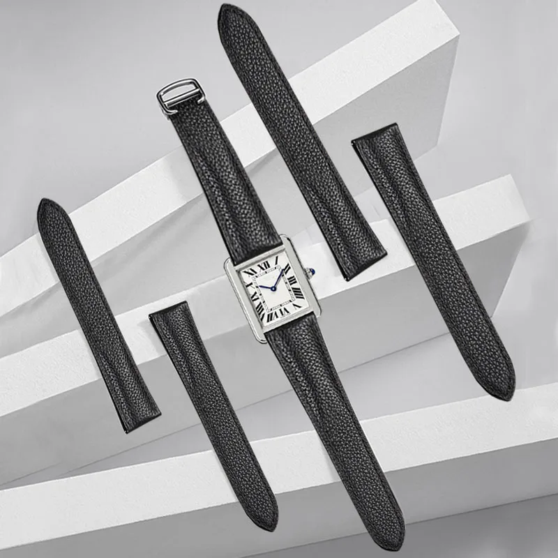 For Cartier TANK SOLO RONDE DE Watchband Watch Strap Accessories Men Lady 1：1Genuine Leather Bracelet Belt with Deployant Clasp