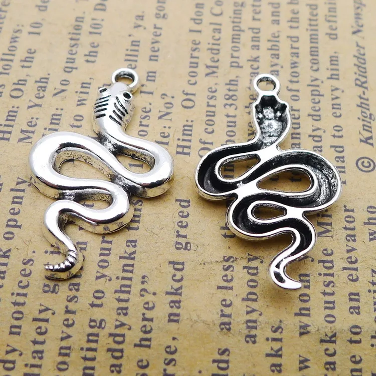 10pcs/Lot 18x30mm Snake Charms Antique Silver Color Pendants for DIY Jewelry Making Charm