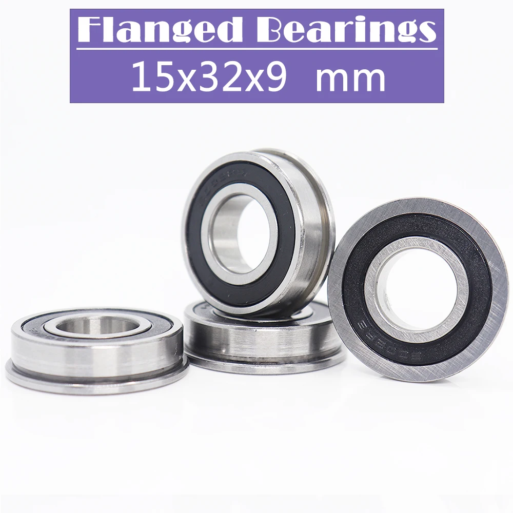 F6002RS Flange Bearing 15*32*9 mm ( 4 PCS ) Flanged F6002 RS 2RS 6002RS Ball Bearings