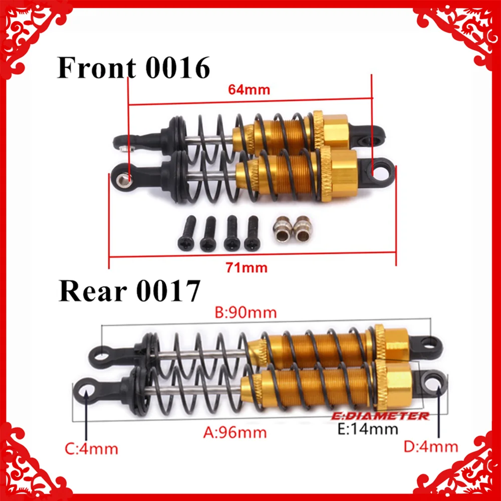 

Aluminum 2/4PCS Front & Rear Shock Absorber 0016 0017 Upgrade Part For WLtoys 12428 12423 1/12 RC Car Crawler Short Course Truck