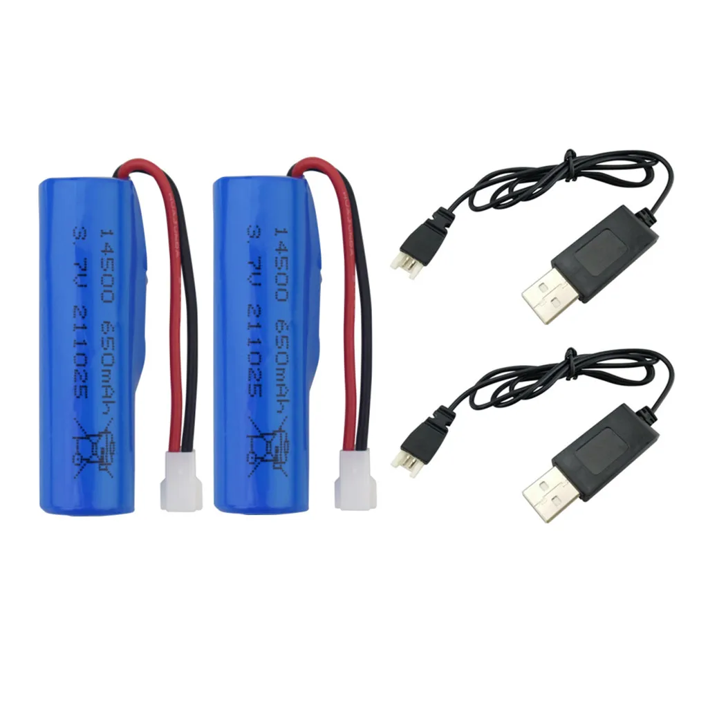 2PCS 3.7V 650mah lithium battery with USB charging cable for SYMA Q9 H126 H131 H118 RH701 RC boat high-speed yacht toy