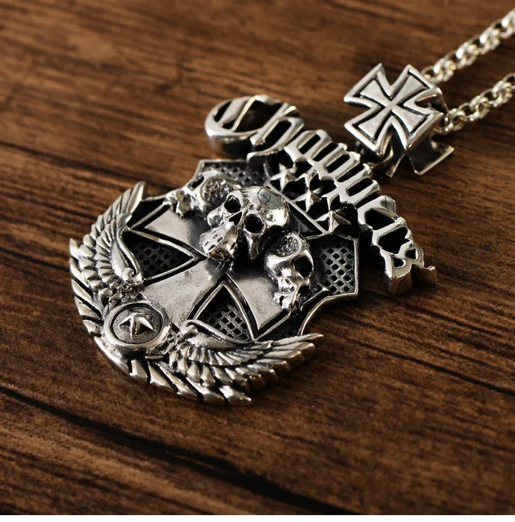 

National standard s925 sterling silver retro European and American style domineering skull cross tide male hip hop street silver