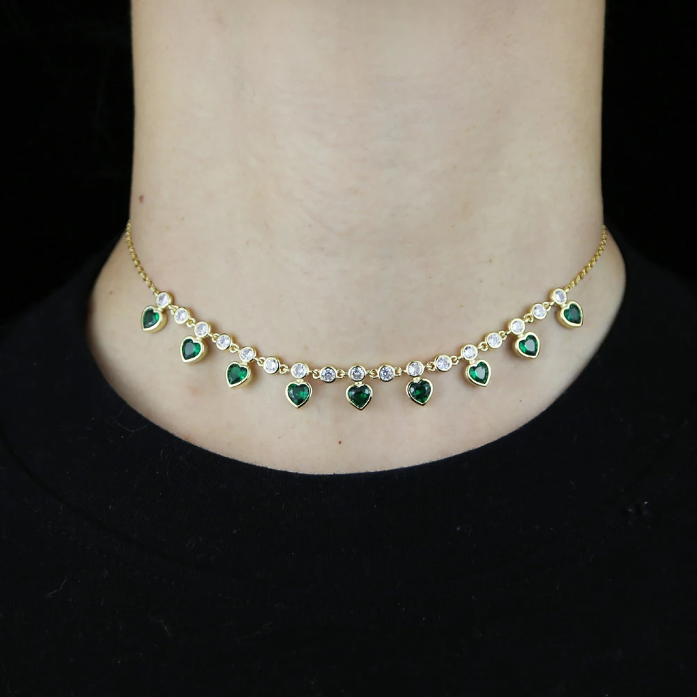 2026 High Quality Fashion Luxury 5mm Heart Choker Necklace Pave Red Green Blue White Crystal Wholesale Jewelry For Women Ladies