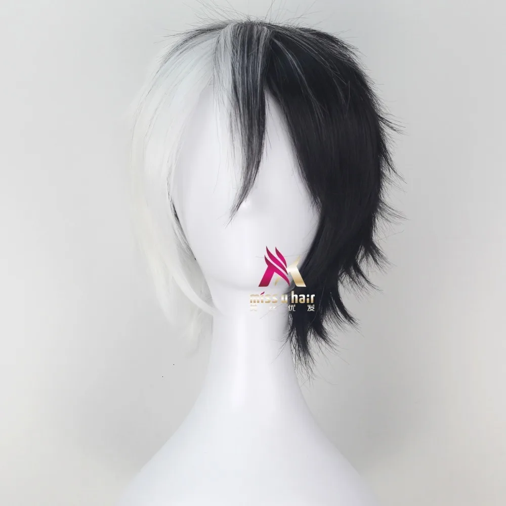 Anime Danganronpa Monokuma Wig Cosplay Costume Dangan Ronpa Women Men Short White Black Synthetic Hair Halloween Party Wigs