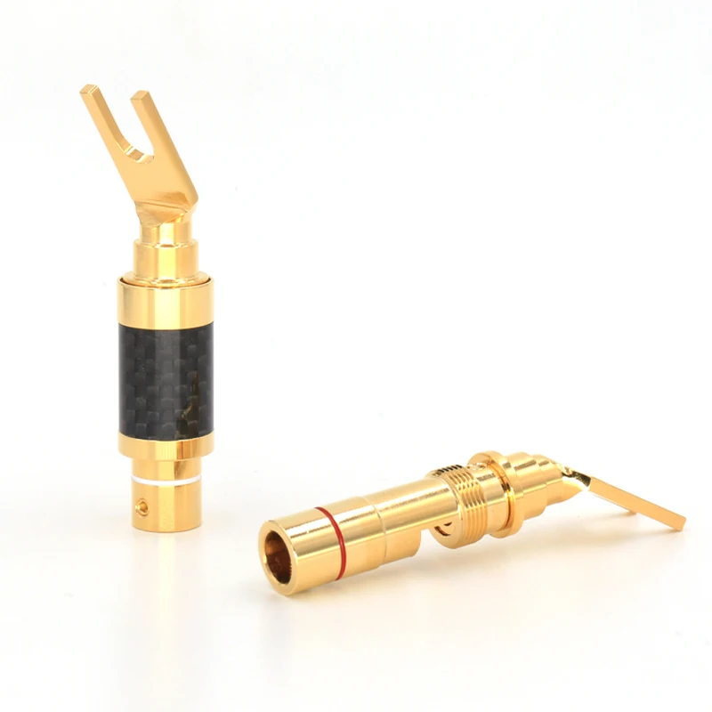 4Pcs  CF-201(G) hi-end carbon fiber 3U Gold Plated Y Spade plug hifi audio speaker cable spade plug