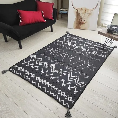 Carnival Home Black White Squarehead Pattern 04 Double Tarflı Woven Rugs 80x150 cm, Rugs, Household items