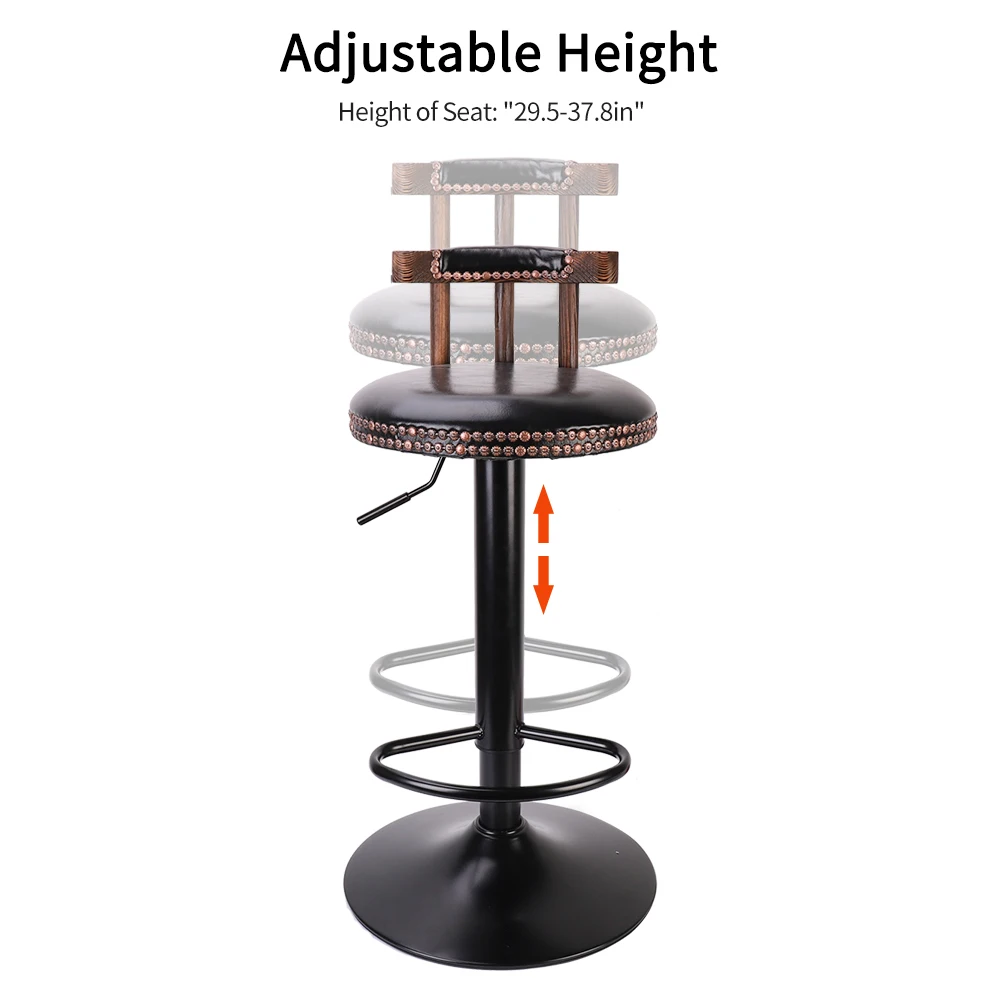 Set Van 2 Retro Verstelbare Ronde Lederen Zetel Barkruk Hoge Been Elegante Swivel Backed Barkruk Hydraulische Stoel