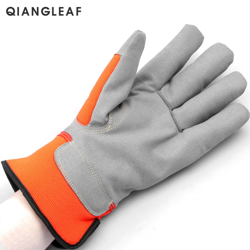 QIANGLEAF Brand Shockproof Work Gloves Soft Microfiber Winter Warm Thick Anti Impact Gloves Security Neutral Orange Mitten 9112