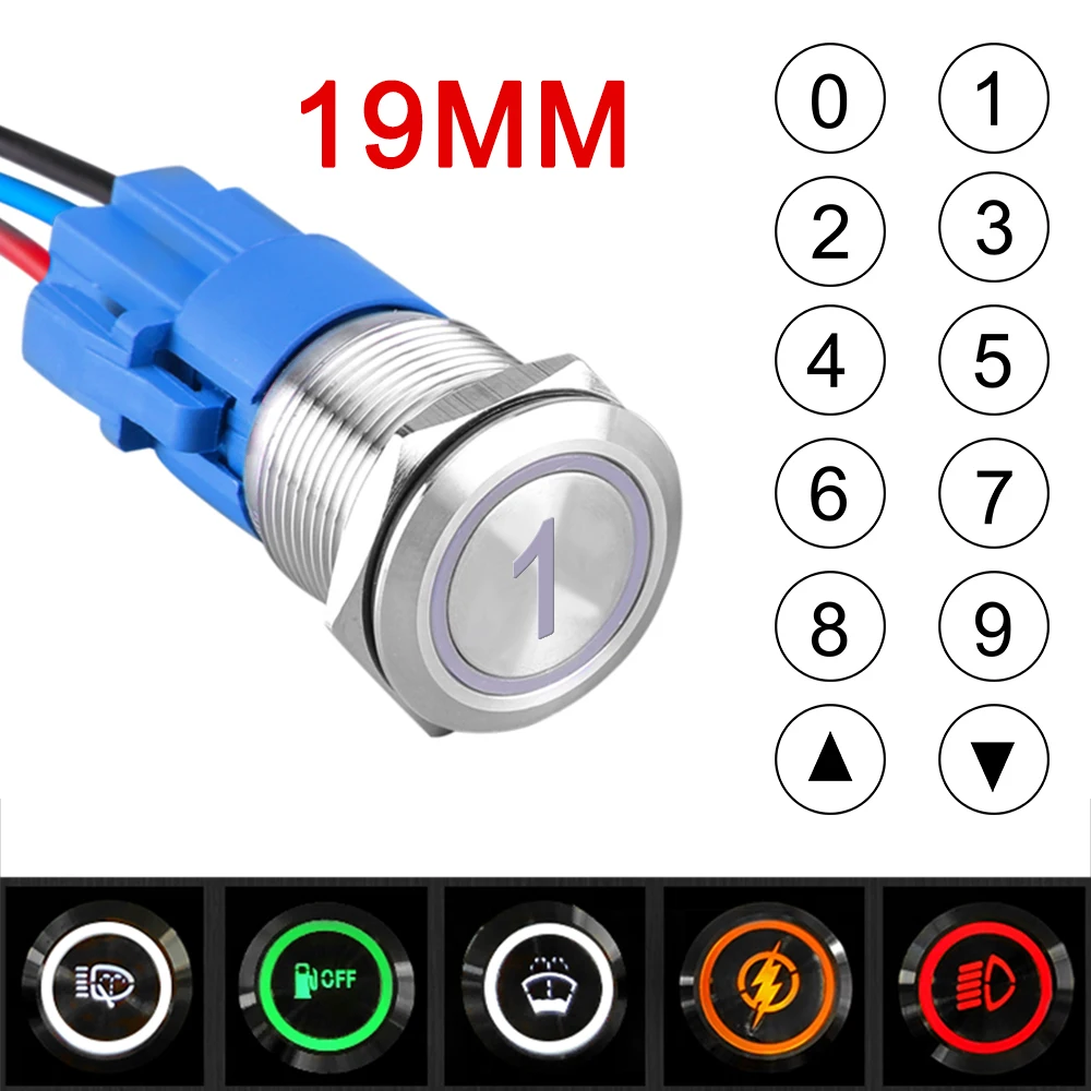 19mm Manufacturer Laser Customize Waterproof Metal Push Button Switch For Latching/Momentary LED Light ON OFF 12V 24V