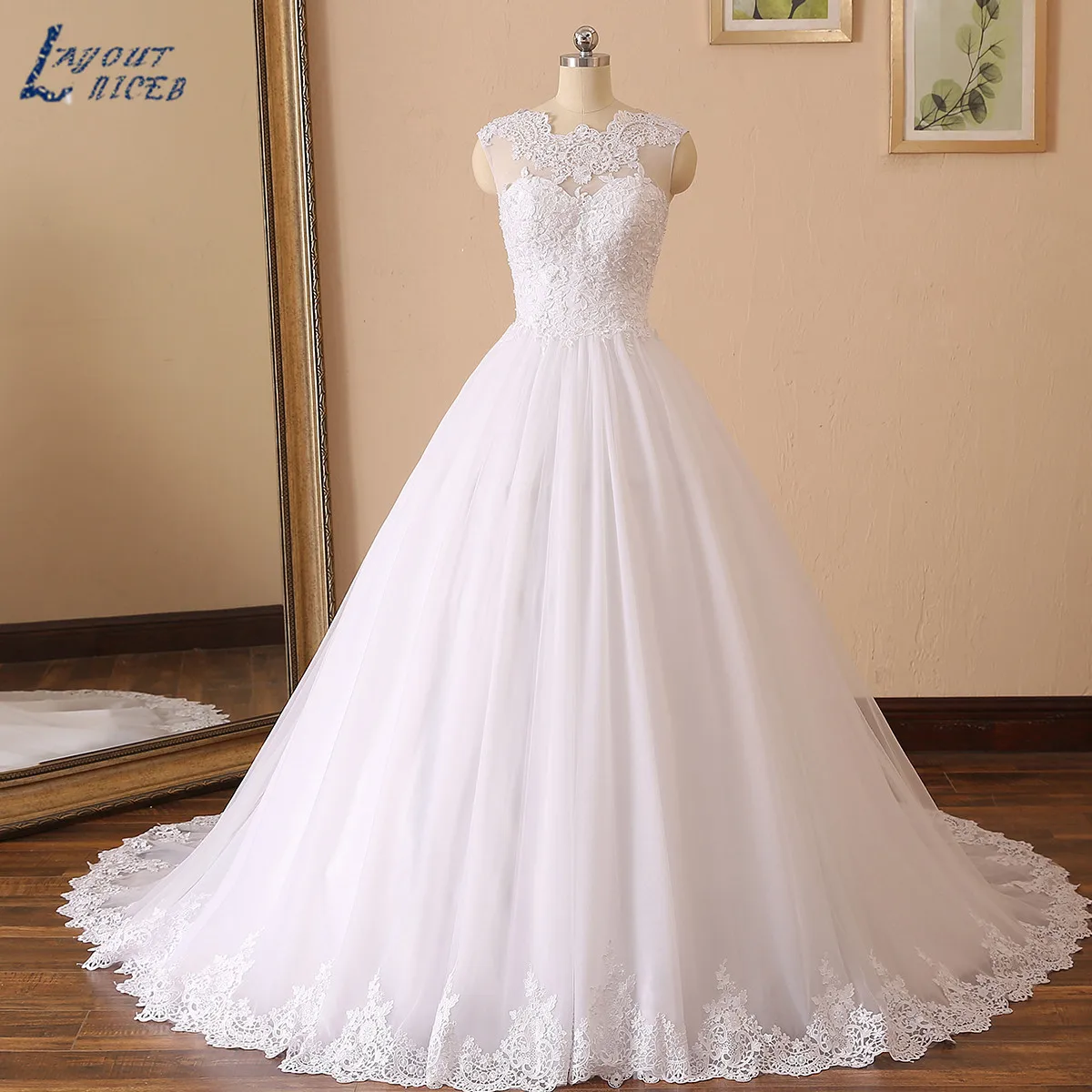 NICEB-Vestido De novia elegante, prenda sin mangas con cuentas, Apliques De encaje, exquisito lazo De novia personalizado El elegante vestido de baile vestido de novia sin mangas Vestido De Noiva estampados de dibujo d