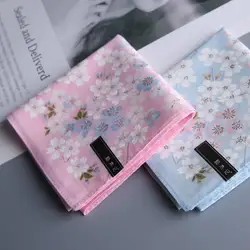 Women Handkerchief Cotton Wipe Sweat Flowers Cherry Blossoms Pink