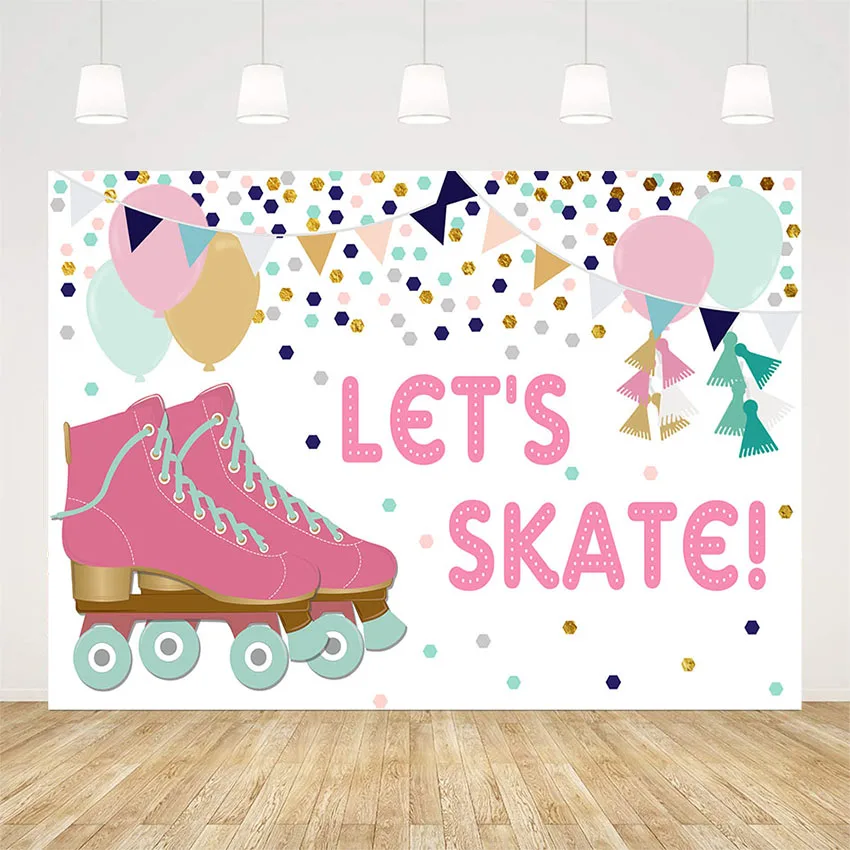 Avezano Skates Photography Background Pink Cartoo Let's Skate Colorful Balloon Decoration Backdrops Photo Studio Photocall Prop