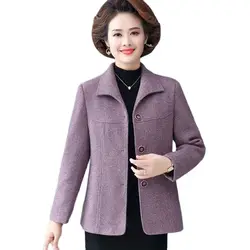 5XL Middle-Aged Elderly Mothers Spring Autumn Woolen Cloth Women Coat Winter New Ladies Lapel Single-Breasted Woolen Jacket