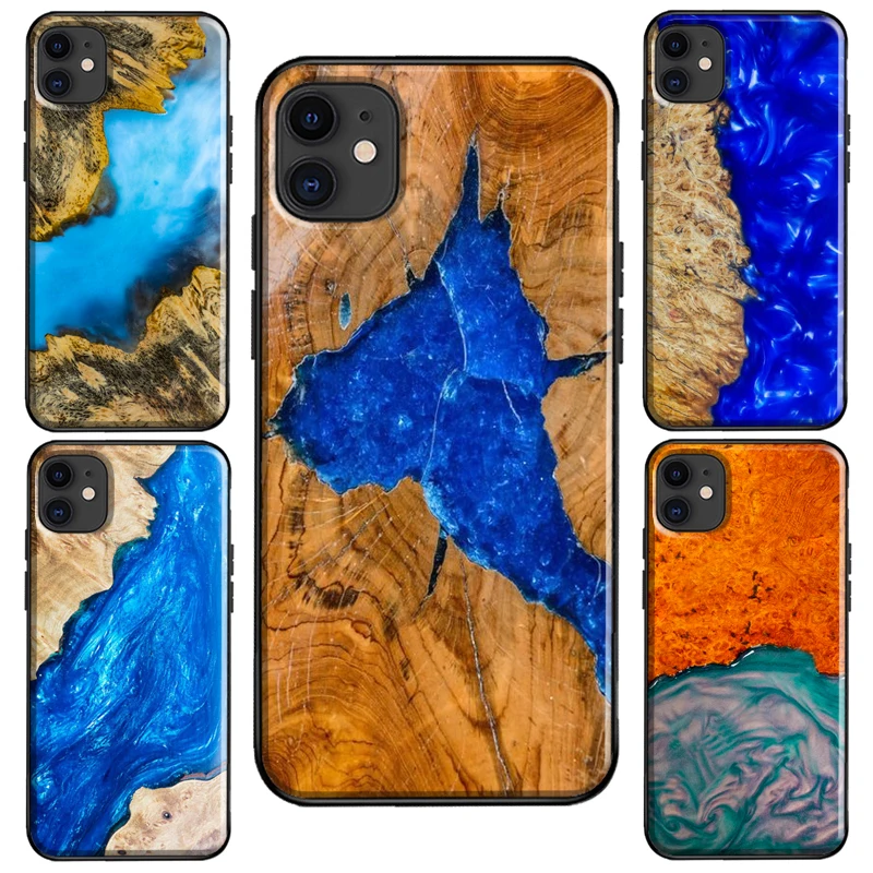 Wood Resin Marble For iPhone 13 Pro Max 12 mini Case For iPhone 11 14 Pro Max XS XR X 7 8 Plus SE 2020 Cover