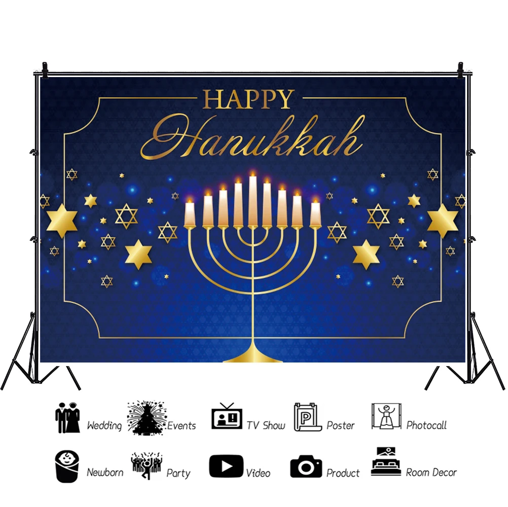 Judaism Happy Hanukkah Backdrop Photocall Candlestick Glitter Star Party Decor Photography Background Photo Studio Photographic