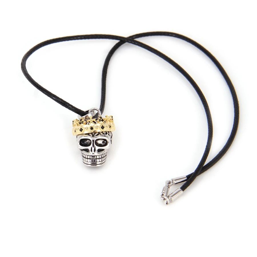 TS Yellow-gold Plated Crown On Top Of The Skull Necklace, Rebel Heart Style Jewelry Gift for Men and Women