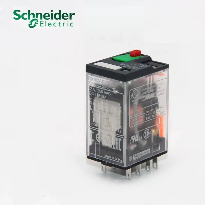 Schneider electric  RXM miniature plug-in relays with LED （5pieces）RXM2A 2CO 12A  12 VDC-110 VDC  24 VAC-230 VAC electromagnetic