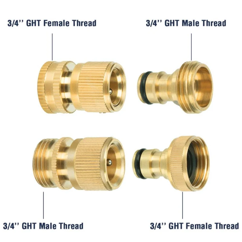 Connettore rapido per tubo da giardino, ottone massiccio, adattatore Standard, filettatura per raccordi per irrigazione, connessione facile, nessuna