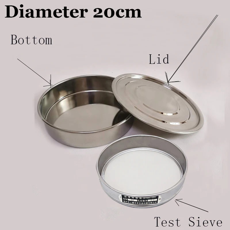 

Крышка + дно + тест Siev Dia 20 см Оцинкованная Крышка и контейнер для лабораторной проверки образцов
