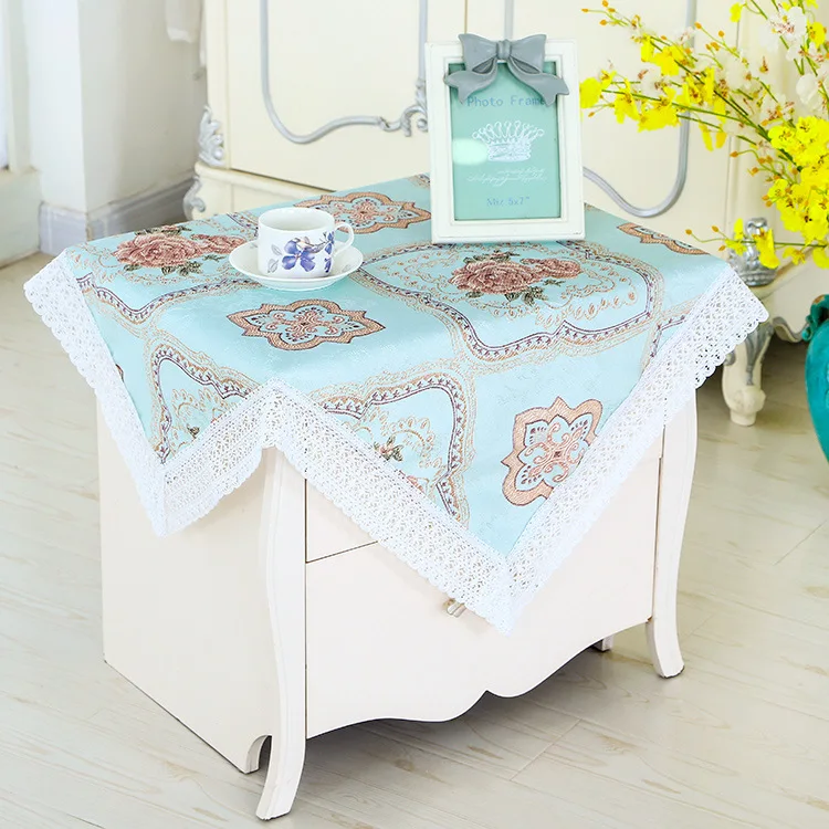 Pastoral style flower elegant rectangular tablecloth modern lace auspicious brass button grey refrigerator table cover