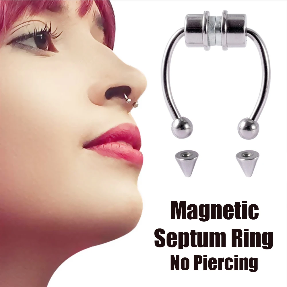 1Piece Magnetic Fake Nipple Nose Ring Septum Rock Stainless Steel Magnet Labia Earring No Need Piercing Fashion Body Jewelry view 2