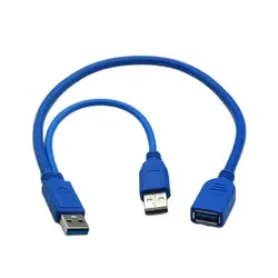 Black USB 3.0 Y type cable two USB 3.0 A Male to USB Female Y cable for external Hard Disk with extra power 30cm 50cm