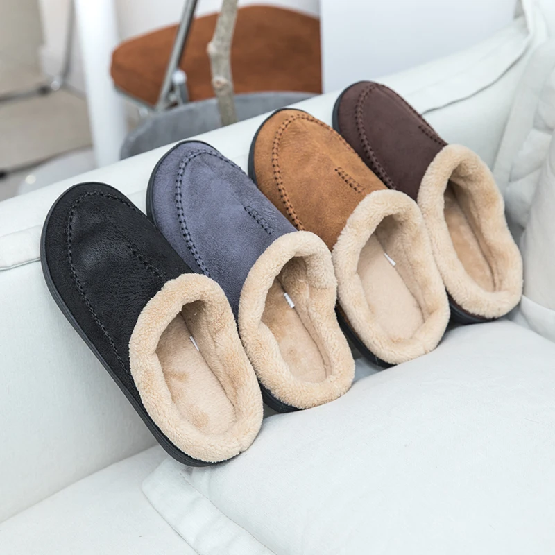 Yeni erkek terlikleri kış büyük boy 4950 konfor için ev terliği erkek Antiskid kısa peluş ev yumuşak terlik Slip -On ayakkabı erkekler