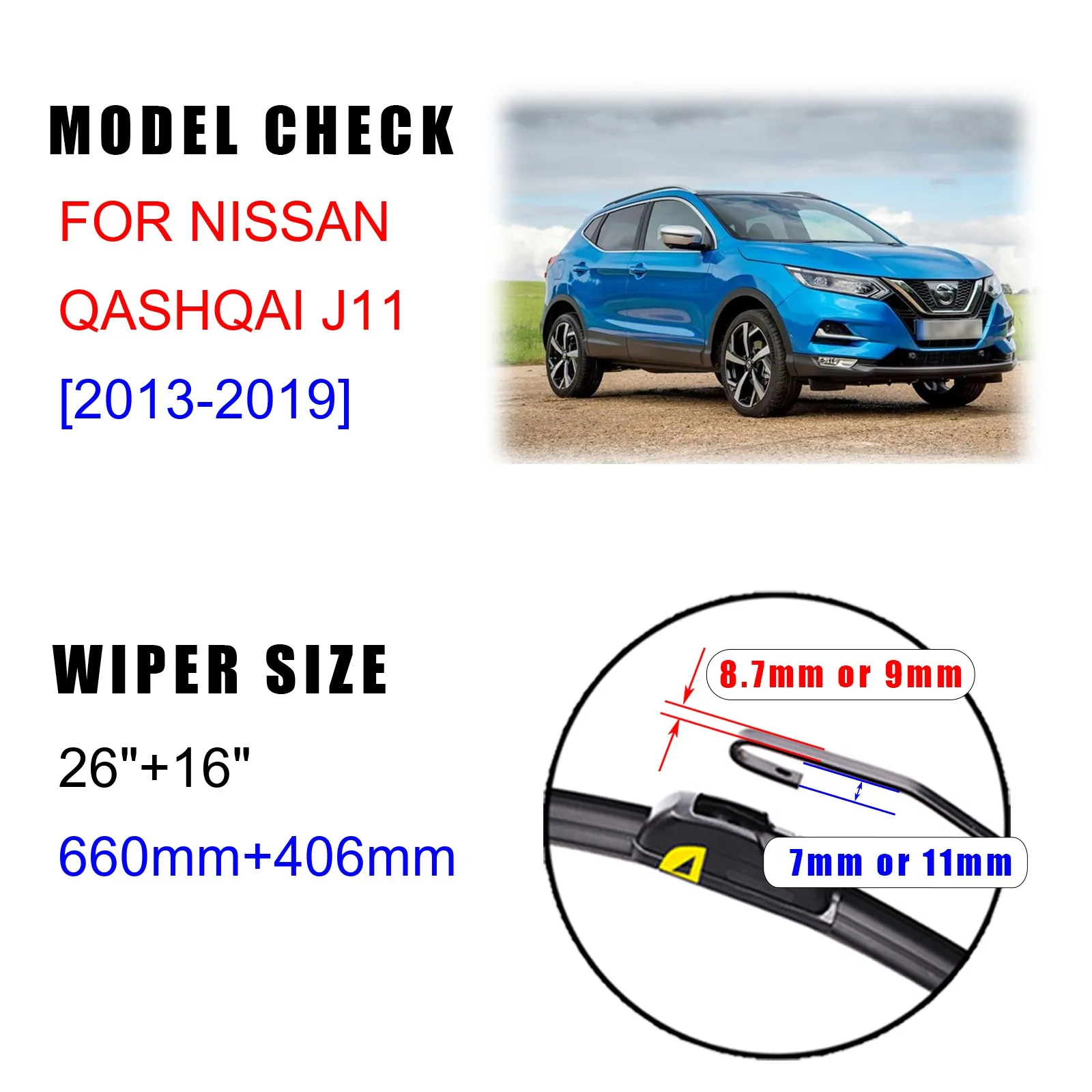 For Nissan Qashqai J11 2013 2014 2015 2016 2017 2018 2019 Front Wiper Blades Brushes Cutter U J Hook