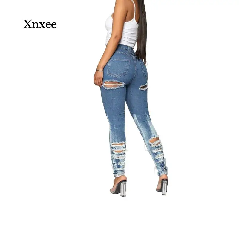 Sexy Front Back Ass Hole Denim Cut Out Stretch Skinny Jeans Woman High Waist Ripped Butt Destroyed Jeans For Women Pencil Pants