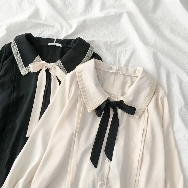 Shirts Women College Peter Pan Collar Trendy Kawaii Students Lovely Schoolgirls Patchwork Preppy All-match Sweet Ins Chic Newest