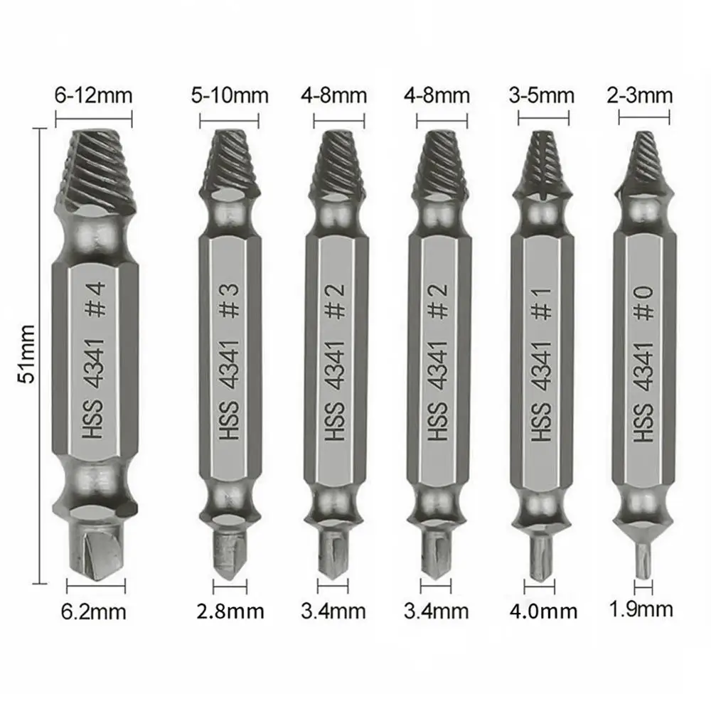 6pcs Damaged Screw Extractor Drill Bit Set Stripped Broken Screws Tool Broken Bolt Remover Take Out Demolition Tools