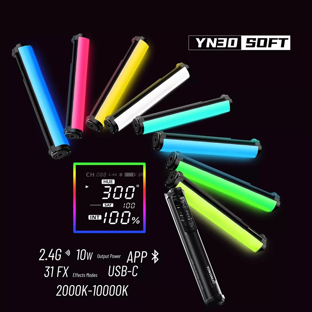 YONGNUO YN30Soft Tube Fill Light RGB Color Photography Light Handheld Light Stick with APP Remote Grid for Video Vlog Live