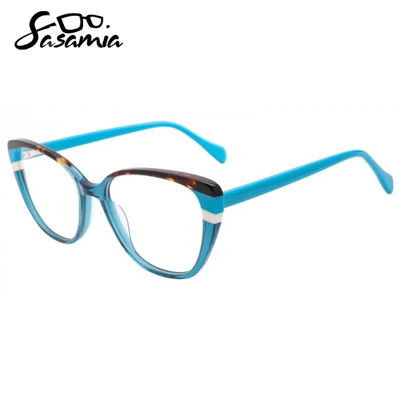 

SASAMIA Acetate Glasses Patchwork Glasses Luxury Fashion Female Glasses Tortoise/Teal Crystal Color Optical Glasses for Woman