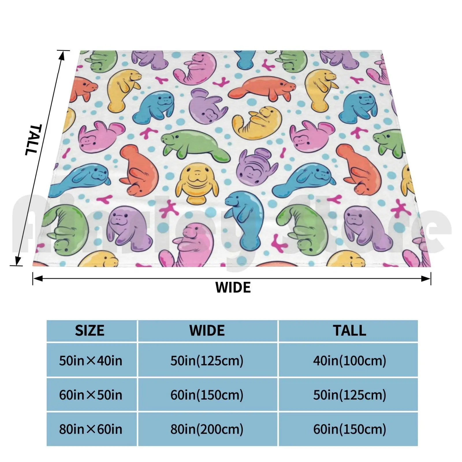 Cute Manatee Pattern-Colorful Underwater Pattern Blanket Fashion Custom Manatee Manatee Manatee Manatee Save