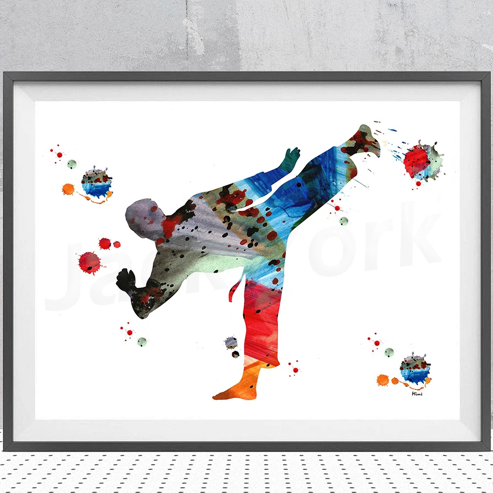 Karate Man watercolor print Karateka poster sports art Shotokan Karate Kick print karate man Kata training martial arts print