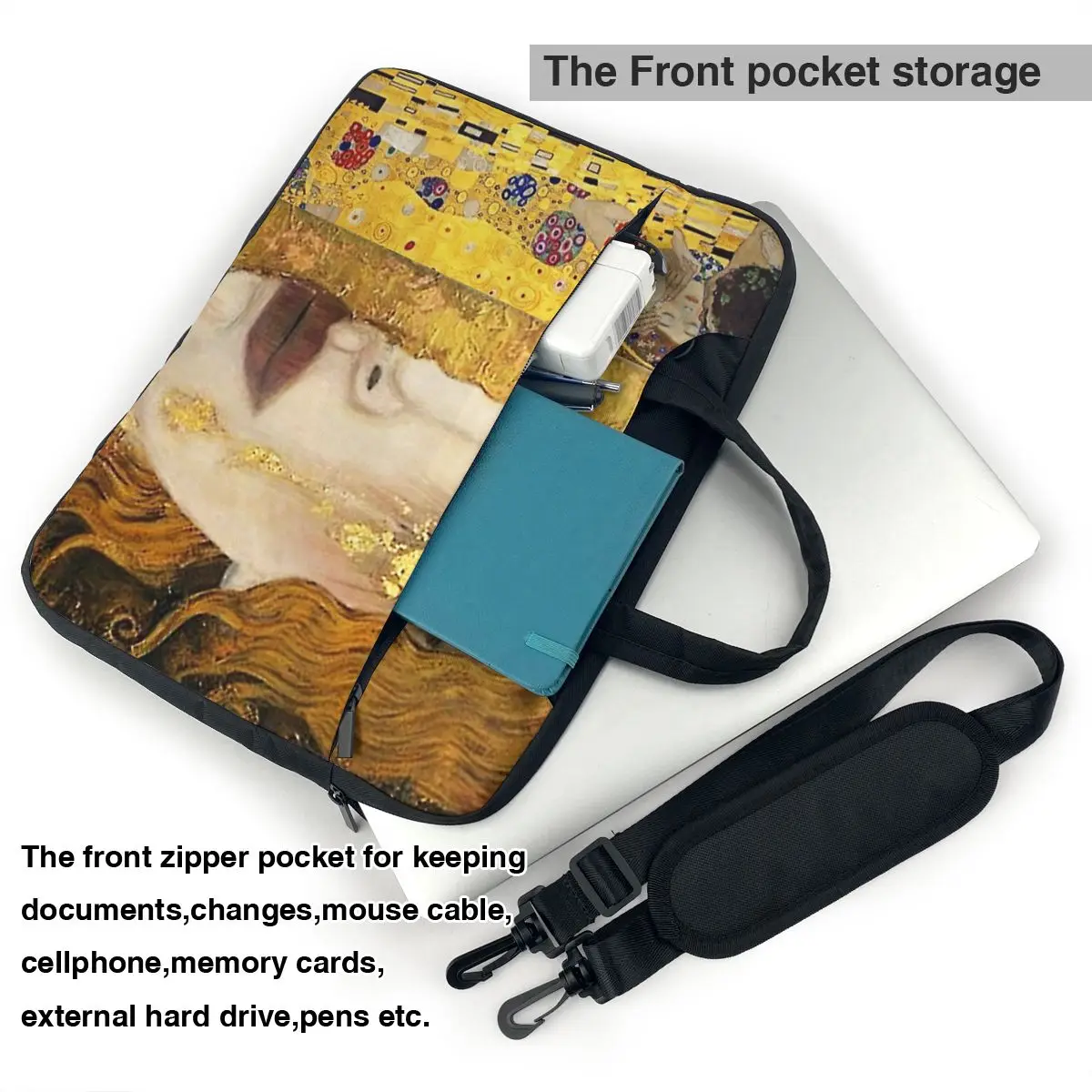 Imagem -02 - Golden Tears Gustav Klimt Laptop Bolsa Case de Proteção Vintage Computer Bolsa Bicicleta Crossbody Laptop Pouch