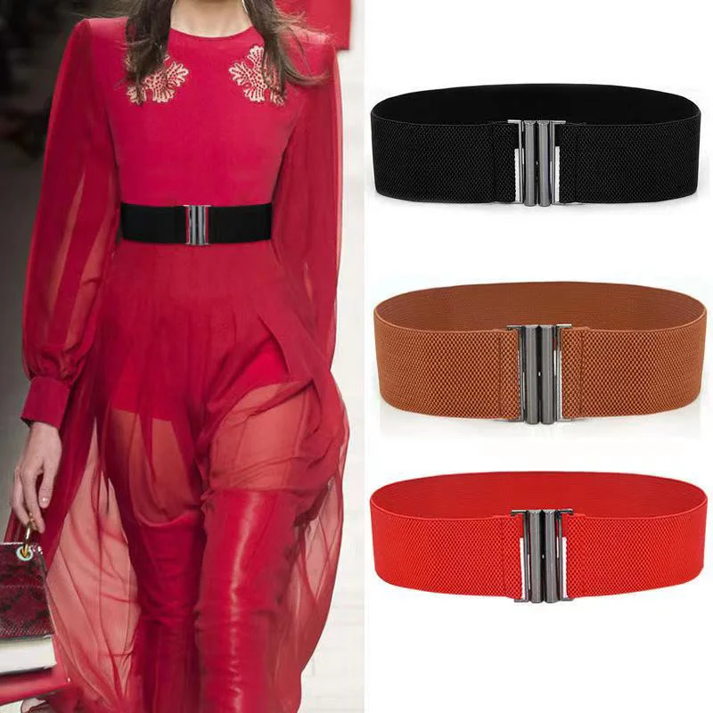 66 Style Women\'s Fashion Alloy Buckle Elastic Girdle Ladies Korean Style Windbreake Wide Belt All-Match Dress Formal Waistband