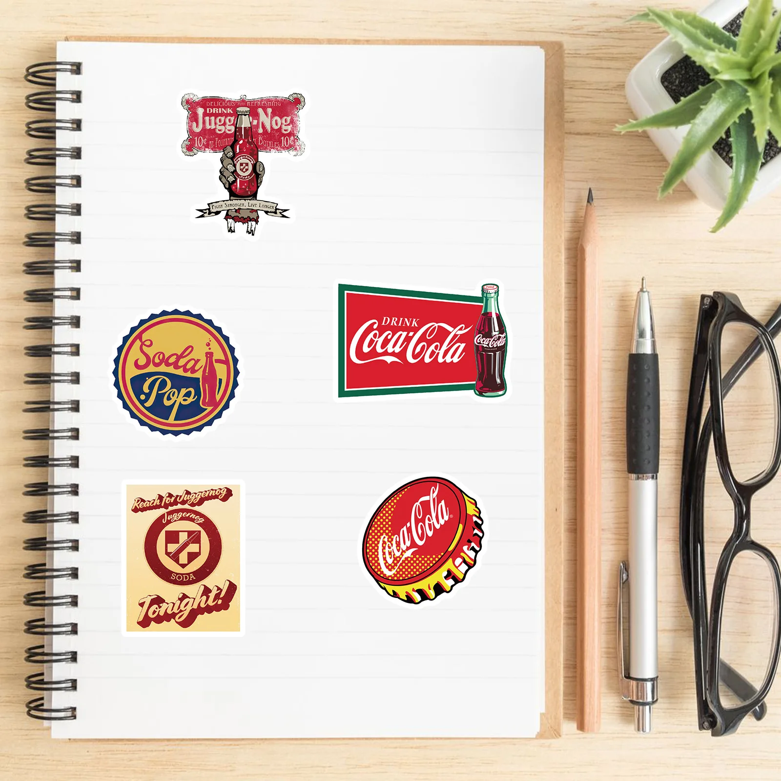 Garrafa de Coca-Cola impermeável vintage adesivos, decoração personalizada, compartimento de bagagem, decalques para notebook, cores, 10 pcs, 30