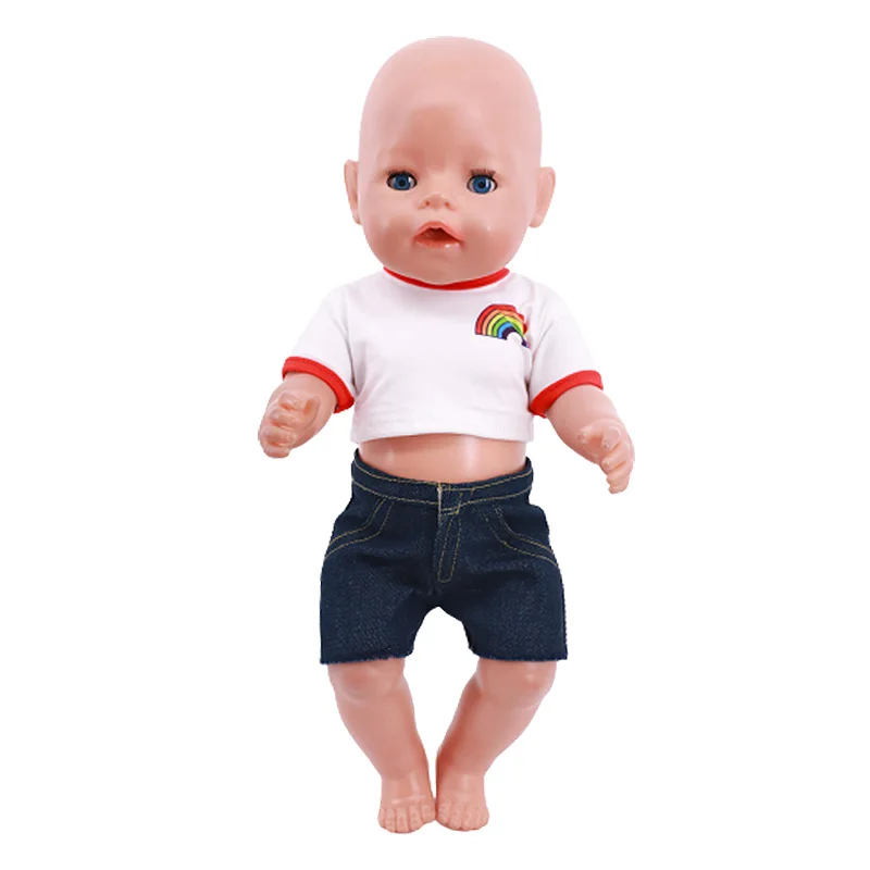 Boneca roupas t-shirts calças 2 pçs/set para 18 Polegada americano & 43cm bebê recém nascido boneca bonito dos desenhos animados impressão nossa geração presente