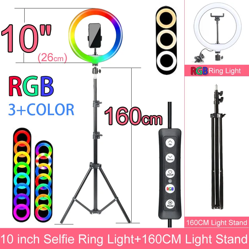 Christma Gift 10 12 14 Inch Dimmable LED Selfie Ring Light with Stand without Tripod 160cm Lamp Photography Ringlight Phone