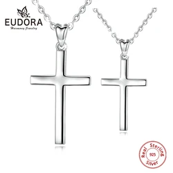 EUDORA 925 Sterling Silver Solid Cross Necklace Small OR Large Cross Pendant Minimalist Tiny Necklaces Dainty Jewelry CYD432