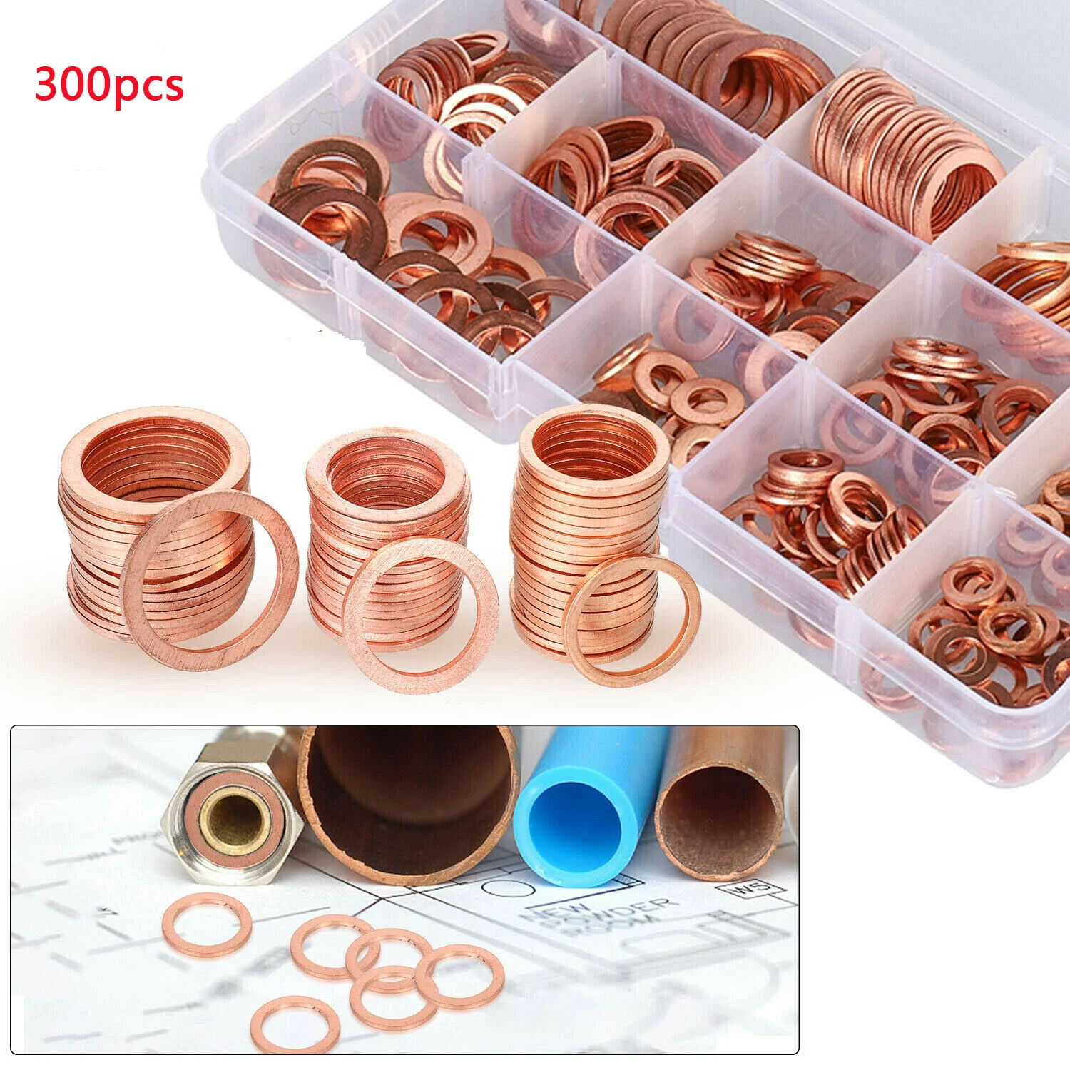 

300pcs Copper Washers Sealing Solid Gasket Sump Plug Oil For Boat Crush Flat Seal Ring Tool Hardware Accessories Pack New