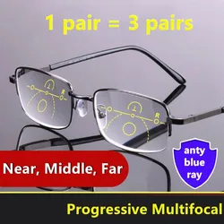 Men Multifocal Reading Glasses Progressive Bifocal Near Far Anti Blue Ray Presbyopic Glasses Magnifying Women Black Gafas Cheap